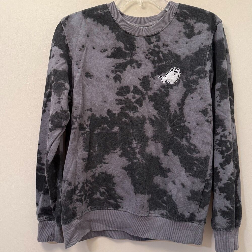 Pusheen Boosheen Ghost Tie Dye Crewneck Sweatshirt Grey Black Size XS Halloween